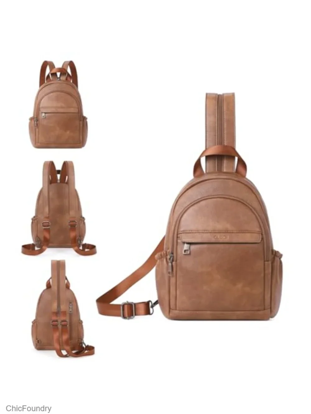 Sling Backpack Convertible Crossbody PU Leather Small Travel Purse